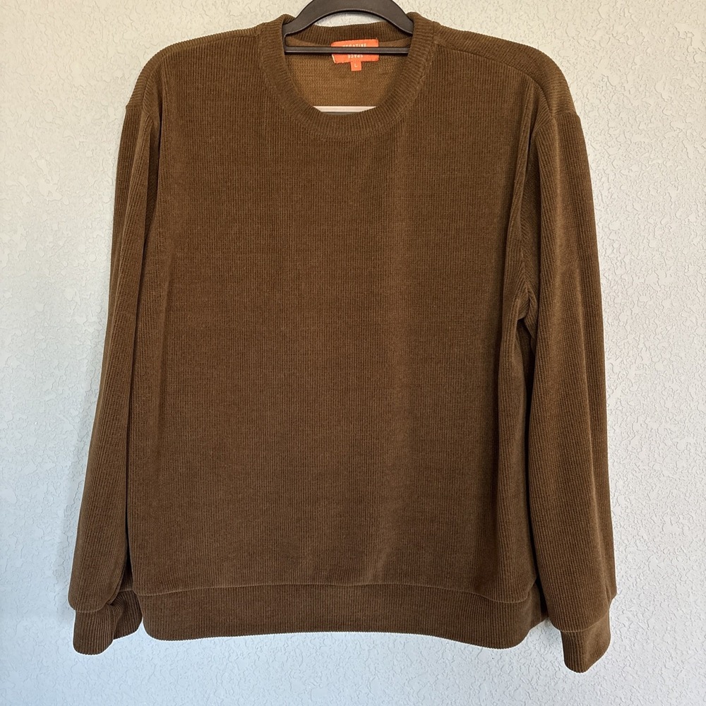 Negative Space Ribbed Crewneck Shirt Mens Sz L Long Sleeve Pullover Brown‎ Soft